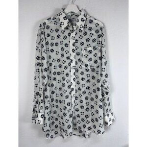 Vintage Balaji Creations Hand-Tailored Button-Up Shirt White Black Plaid Circle